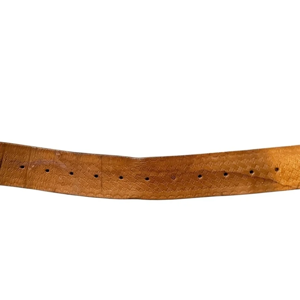 Vintage Leather Work Belt Made in USA Leather Basketweave Brown 50